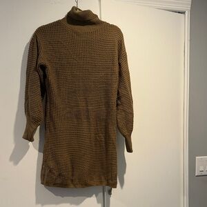 Brown Knit Turtleneck Sweater Dress